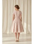 Vintage Lace Tea-Length Wedding Dress with Short Sleeves for Courthouse Ceremonies