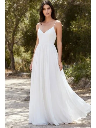 Boho Chiffon Spaghetti Strap Wedding Dress with Low Back for Beach Ceremonies