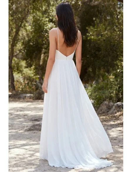 Boho Chiffon Spaghetti Strap Wedding Dress with Low Back for Beach Ceremonies