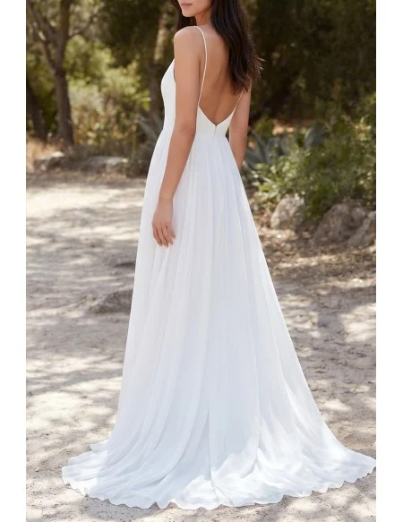 Boho Chiffon Spaghetti Strap Wedding Dress with Low Back for Beach Ceremonies