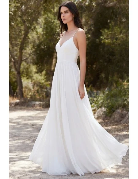 Boho Chiffon Spaghetti Strap Wedding Dress with Low Back for Beach Ceremonies