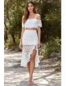 Boho Lace Two-Piece Off-Shoulder Wedding Dress for Beach or Outdoor Elopements