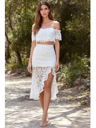 women's white dress for beach party Spaghetti Straps Lace Wedding Dresses Beach Chiffon White Wedding Dress  SEW045 – SELINADRESS main image 1