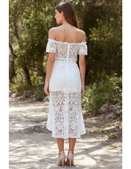 Boho Lace Two-Piece Off-Shoulder Wedding Dress for Beach or Outdoor Elopements