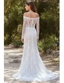 Off-Shoulder Lace Long Sleeve Wedding Dress for Romantic Outdoor Ceremonies