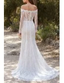 Off-Shoulder Lace Long Sleeve Wedding Dress for Romantic Outdoor Ceremonies