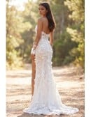 Sexy Lace Applique Wedding Dress with Illusion Bodice and Slit for Garden Ceremonies