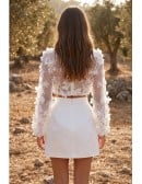 Boho Floral Applique Two-Piece Bridal Dress with Sheer Sleeves for Reception Celebrations
