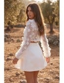 Boho Floral Applique Two-Piece Bridal Dress with Sheer Sleeves for Reception Celebrations