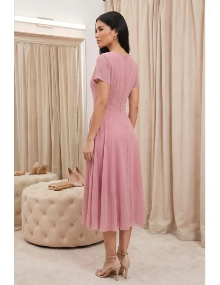 Chiffon Flowy A-Line Midi Dress for Garden Wedding