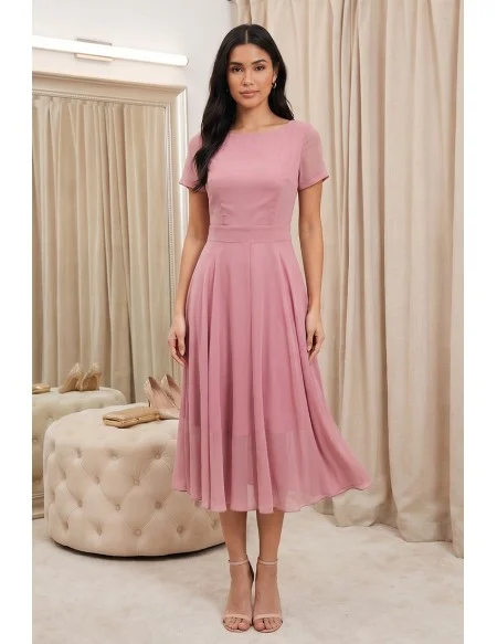 Chiffon Flowy A-Line Midi Dress for Garden Wedding