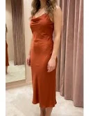 Satin Cowl Neck Slip Midi Dress for Wedding Guests