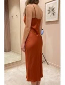 Satin Cowl Neck Slip Midi Dress for Wedding Guests
