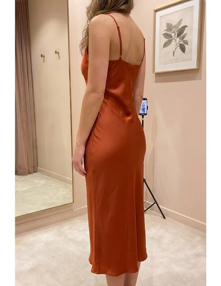 Satin Cowl Neck Slip Midi Dress for Wedding Guests