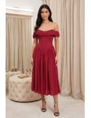 Off-Shoulder Corset Midi Dress for Wedding Guests