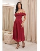 Off-Shoulder Corset Midi Dress for Wedding Guests