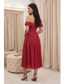 Off-Shoulder Corset Midi Dress for Wedding Guests