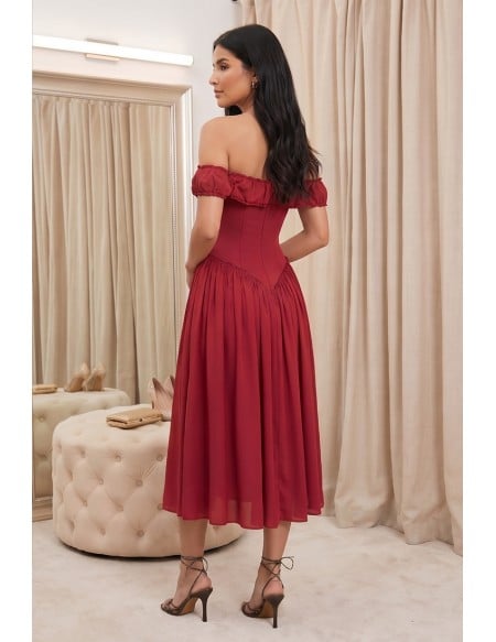 Off-Shoulder Corset Midi Dress for Wedding Guests