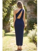 One-Shoulder Draped Slit Midi Dress for Garden Wedding