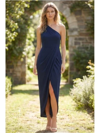 dillards blue lace dress Custom Royal Blue Crepe Sheath Wedding Guest Dress Sketch main image 1