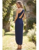 One-Shoulder Draped Slit Midi Dress for Garden Wedding
