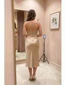 Satin Cowl Neck Strappy Slip Dress for Wedding Guests