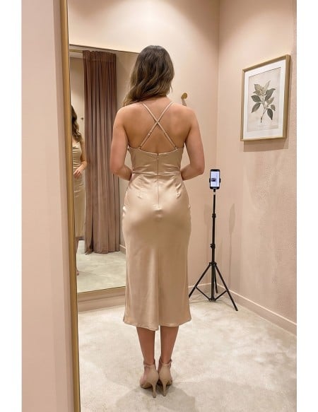 Satin Cowl Neck Strappy Slip Dress for Wedding Guests