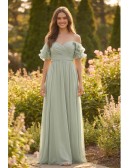 Chiffon Off-Shoulder Tie-Back Maxi Dress for Garden Wedding