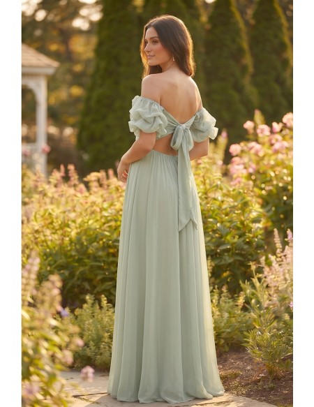 Chiffon Off-Shoulder Tie-Back Maxi Dress for Garden Wedding