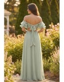 Chiffon Off-Shoulder Tie-Back Maxi Dress for Garden Wedding