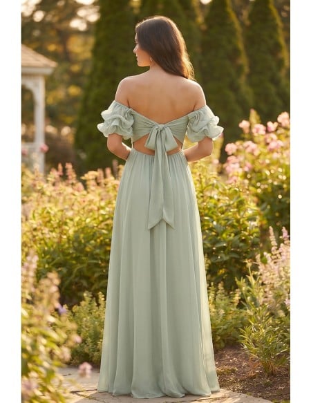 Chiffon Off-Shoulder Tie-Back Maxi Dress for Garden Wedding