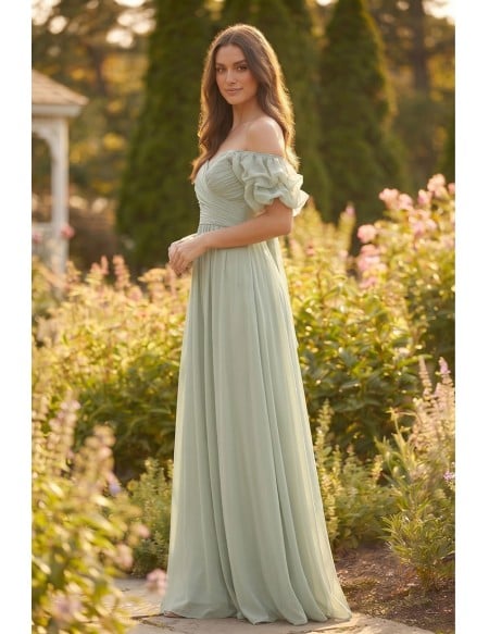 Chiffon Off-Shoulder Tie-Back Maxi Dress for Garden Wedding