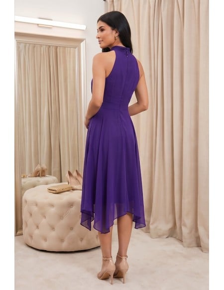 Chiffon Halter Asym Hem Midi Dress for Wedding Guests