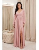 Chiffon Long Sleeve Slit Maxi Dress for Wedding Guests