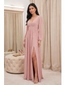 Chiffon Long Sleeve Slit Maxi Dress for Wedding Guests