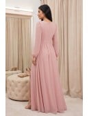 Chiffon Long Sleeve Slit Maxi Dress for Wedding Guests