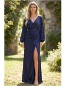Satin Wrap Long-Sleeve Slit Maxi Dress for Garden Wedding