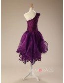 A-Line One Shoulder Short Tulle Prom Dress With Beading