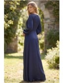 Satin Wrap Long-Sleeve Slit Maxi Dress for Garden Wedding