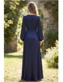 Satin Wrap Long-Sleeve Slit Maxi Dress for Garden Wedding