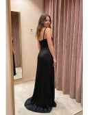 Satin Square-Neck Slit Maxi Dress for Wedding Guests