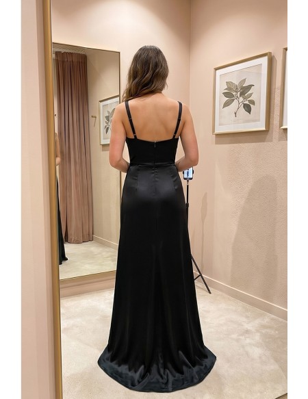 Satin Square-Neck Slit Maxi Dress for Wedding Guests