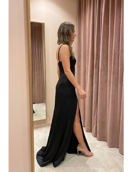 Satin Square-Neck Slit Maxi Dress for Wedding Guests