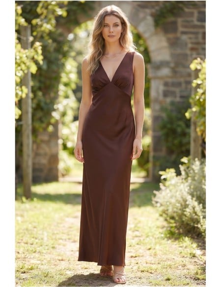 Satin V-Neck Fitted Maxi Dress for Garden Weddings