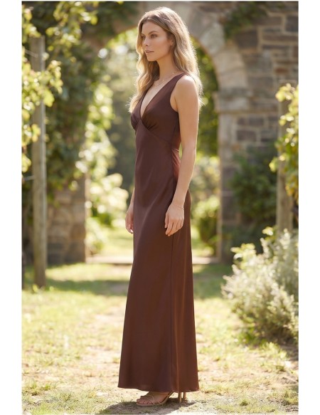 Satin V-Neck Fitted Maxi Dress for Garden Weddings