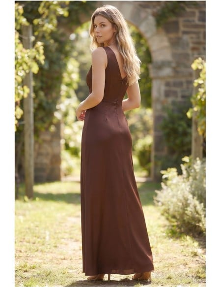 Satin V-Neck Fitted Maxi Dress for Garden Weddings