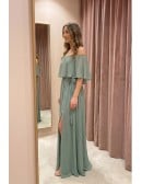 Off-Shoulder Chiffon Slit Maxi Dress for Wedding Guests