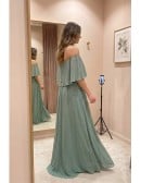 Off-Shoulder Chiffon Slit Maxi Dress for Wedding Guests