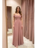 Off Shoulder Chiffon Flowy A-Line Dress for Garden Weddings
