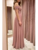 Off Shoulder Chiffon Flowy A-Line Dress for Garden Weddings